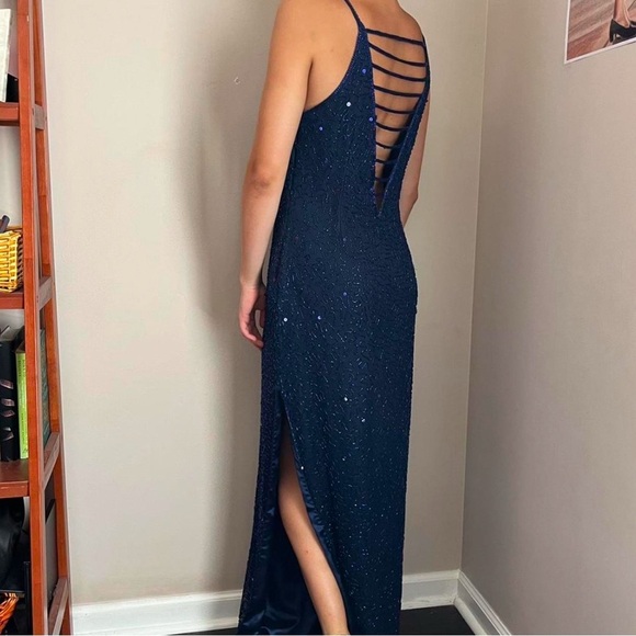 Scala Vintage Navy Beaded Open Back Dress - Picture 1 of 7